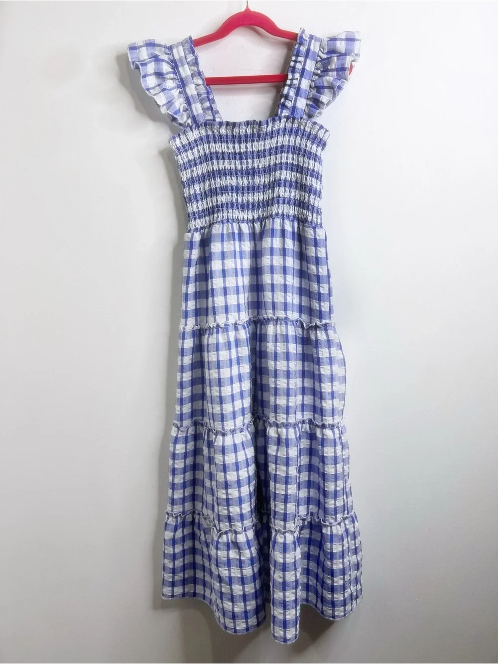 By & By Smocked Blue Gingham Maxi Dress Blue Check Size 10